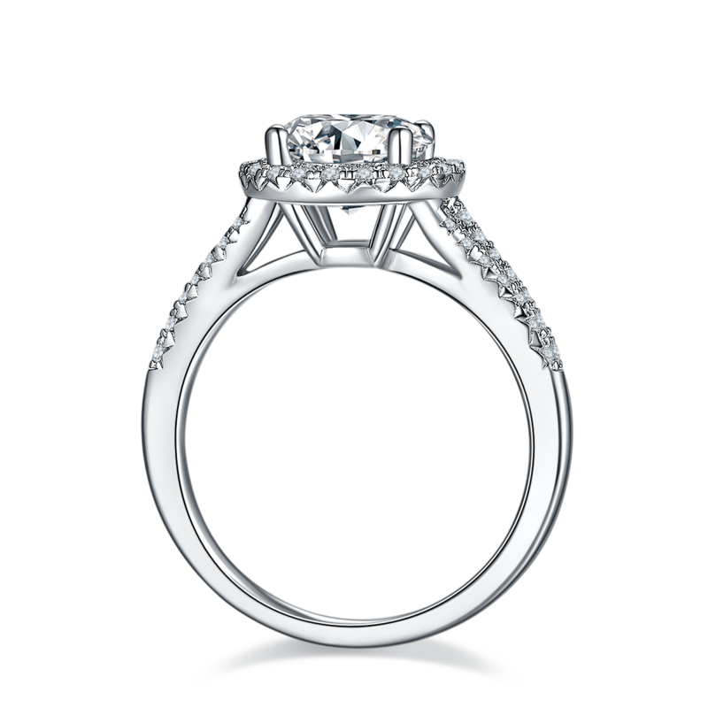 双臂圆包S925银镀白金MoissaniteWomen's Ring2.0ctD级